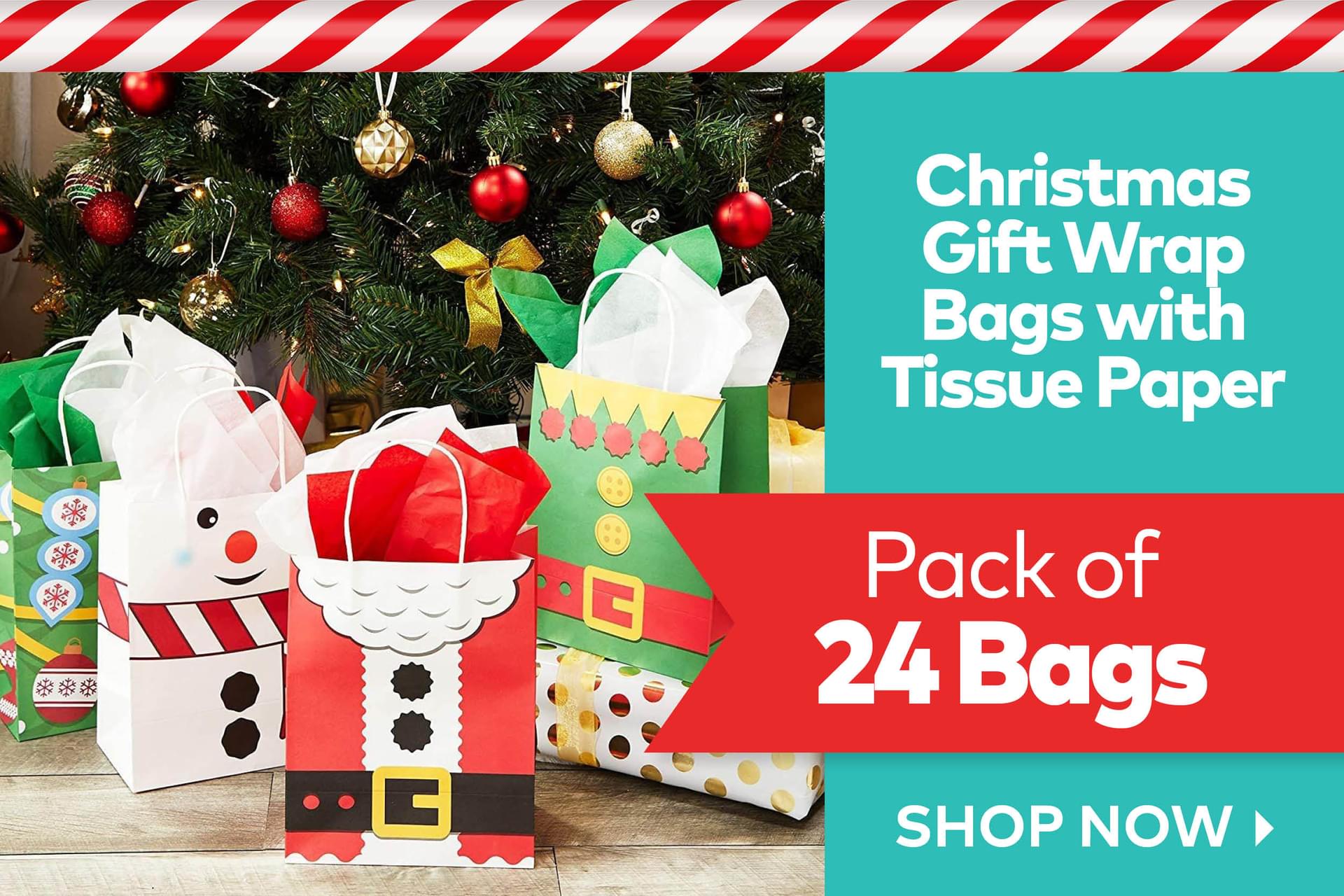 Christmas Gift Wrap Bags with Tissue Paper - 24 Bags